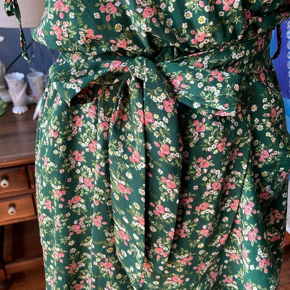 Purple Snow dark green Flower Print Mini Length Dress Size Large - Picture 4 of 13